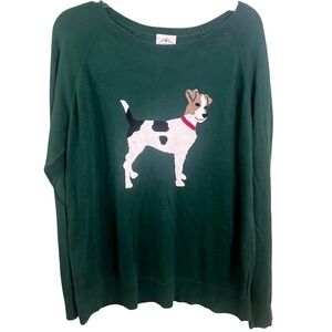 St John's Bay Forrest Green Jack Russell Terrier Dog Long Sleeve Sweater Size XL